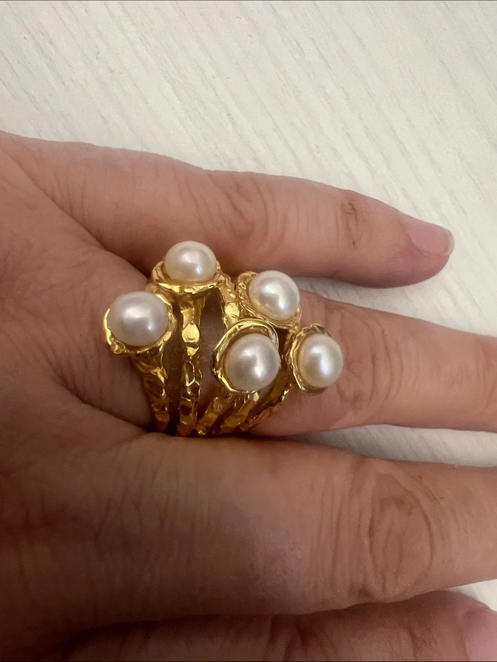 Gold freshwater Pearl Cluster Ring - White freshwater Pearls